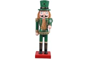 Luxshiny St. Patricks Day Wood Nutcracker Decoration, 25CM Shamrock Traditional Nutcracker Figure, King Soldier Festive Decor Green Irish Party Supplies