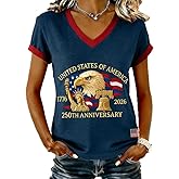 Women's 250Th Anniversary Print V-Neck T-Shirt 1776-2026 250Th Anniversary Tshirt Patriotic Tee