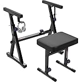 Liquid Stands Piano Keyboard Stand and Bench Set - Portable Heavy Duty Digital Piano Stand for 54-88 Key Electric Pianos &amp; Adjustable Chair, Stool, Seat - Sturdy Keyboard Music Accessories