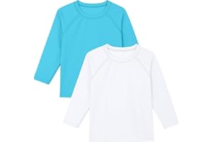 Poroka 2 Pack Baby and Toddler Boys' UPF 50+ Long-Sleeve Rashguards Baby Boy Quick Dry Swim Shirt Toddler Swimwear Surf Tops
