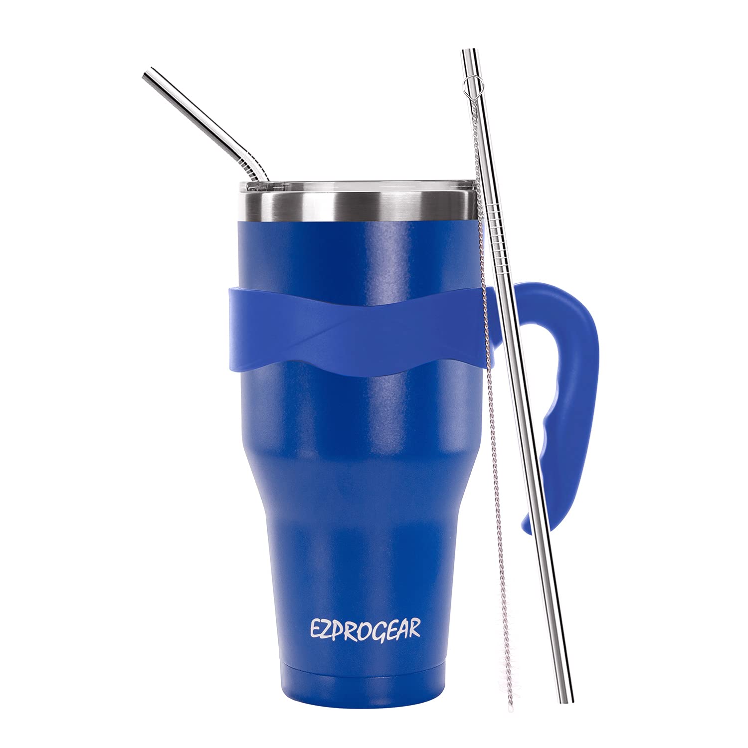 Ezprogear 1180ml Blue Water Tumbler Stainless Steel Double Wall Coffee Cup with Straws and Handle (40 oz, Blue)