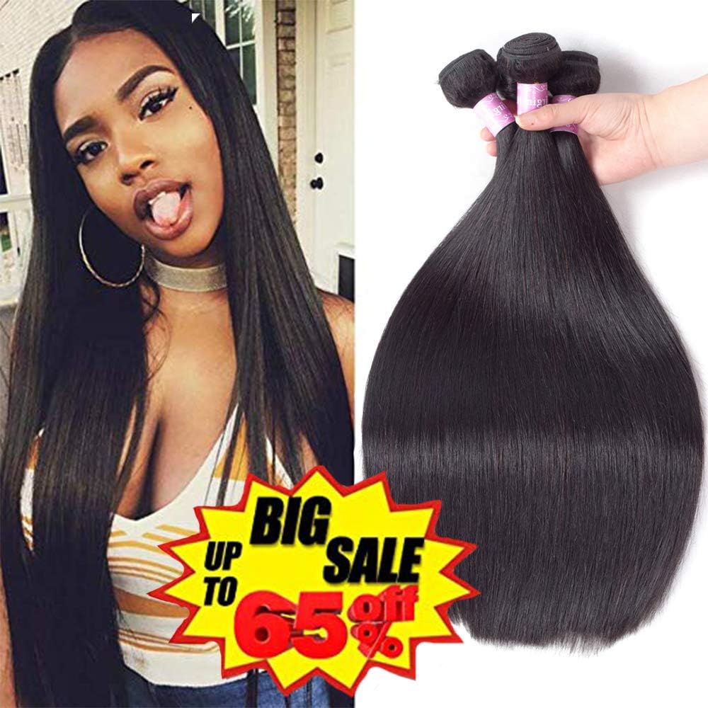 8A Brazilian Straight Virgin Hair 3 Bundles 16 18 20inch Natural Black Brazilian Hair Straight Human Hair Weave Brazilian Straight hair Extensions