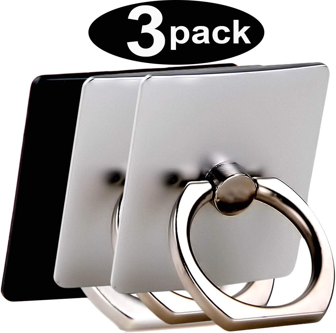 3Pack Phone Ring Stand Holder Finger Ring Grip Stand Holder Ring,Compatible with Magnetically car mounts 360 Rotation Phone Ring Grip for Phone case Tablet PC Smartphone Phone Ring-Black+Silver