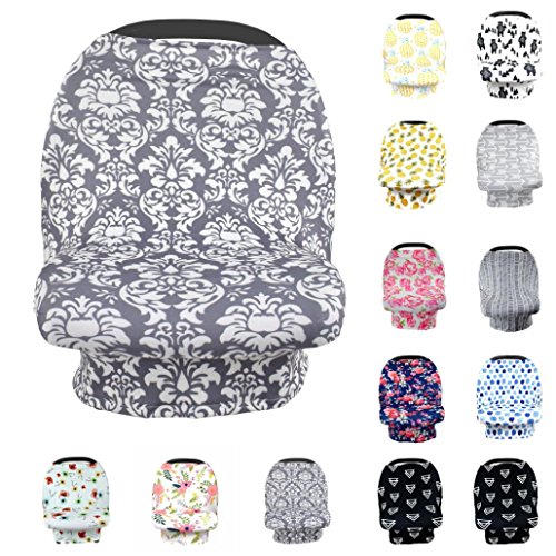 4 in 1 Multi Use Carseat Cover Nursing Cover - Car Seat Canopy, Shopping Cart, High Chair, Stroller and Car seat Covers for Girls - Stretchy Infinity Scarf and Shawl - Breastfeeding Cover Up (J) - Thumbnail 2