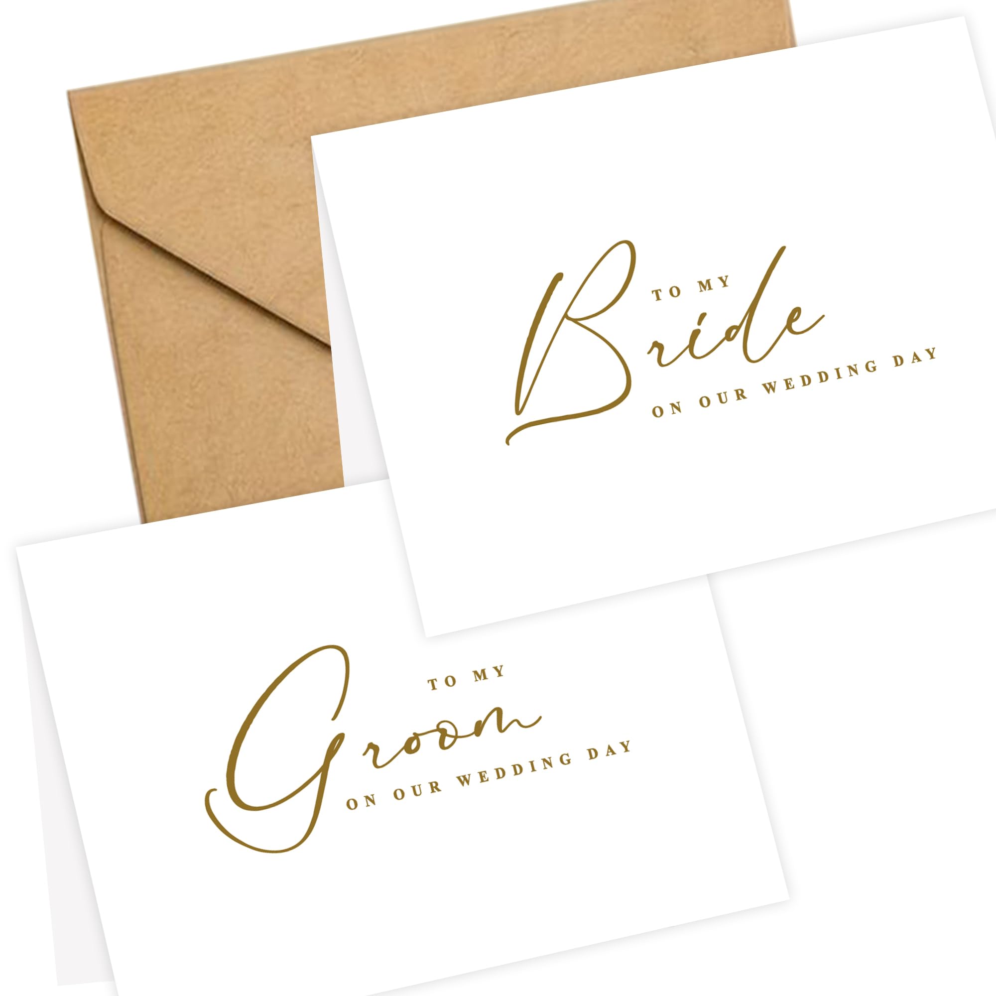 LADY&HOME Set of 2 Wedding Day Cards with Foil Accents and Envelopes,To My Bride On Our Wedding Day Card,To My Groom On Our Wedding Day Card (C2: Groom & Bride)