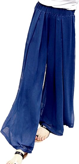 Amazon ワイワイグッズ シフォン マキシ丈 ガウチョパンツ ゆったり ワイド パンツ レディース ネイビー ロングパンツ 通販
