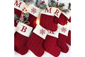 HEAVYSEVEN Christmas Stockings with Initials, 7.1 Inches Small Embroidered Letter Knit Red White Christmas Stocking, Holiday and Family Stocking for Fireplace Christmas Holiday Party Decoration (E)