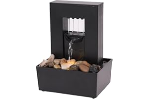 FLEXMAN Waterfall Fountain, Tabletop Decorative Indoor Fountain LED Lights Gurgling Water Fountain with Pebble, Tabletop Rive