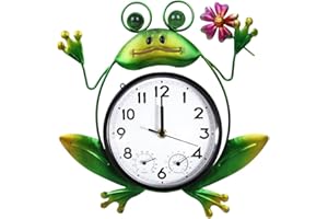 HOBYLUBY Outdoor Clock Silent Non-Ticking, Frog Outdoor Wall Clock with Thermometer & Humidity Decorative Outdoor Clocks for Patio, Garden, Home Decor