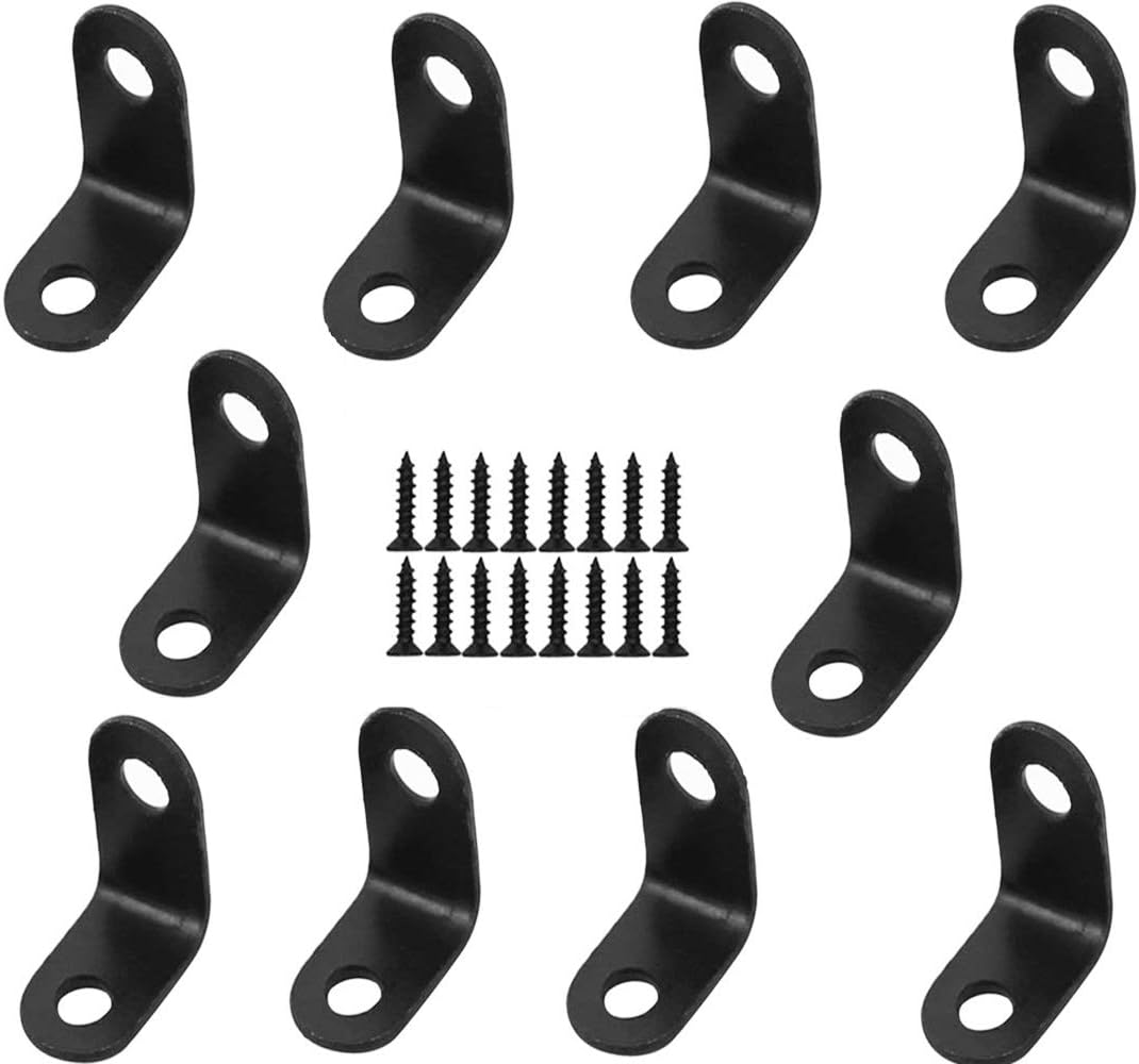 10PCS Black Metal Corner Angle Brackets 90 Degree Joint Fastener Flat L-Shape Shelf Support Corner Angle Braces Rustproof with Screws (20mmX16mmX20mm)