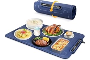 KOURILAND Extra-Large Warming Mat for Food - 3 Temp Levels Food Warmers, Foldable Electric Warming Tray with Child Safety Lock, Auto-Shutoff, Full Surface Heating Silicone Heating Tray for Gatherings, Parties