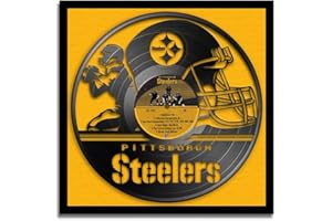 Sporticulture Football Wall Art Framed Vinyl Record Decor Print - 13X13 NFL Football Posters For Boys Bedroom & Decorations for Man Cave - Pittsburgh Steelers