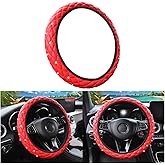 HZEL Bling Elastic Car Steering Wheel Covers, Leather Anti Slip Vehicle Steering Wheel Protector with Crystal Rhinestones, Diamond Auto Interior Decor Accessories, Universal Fit (Red)