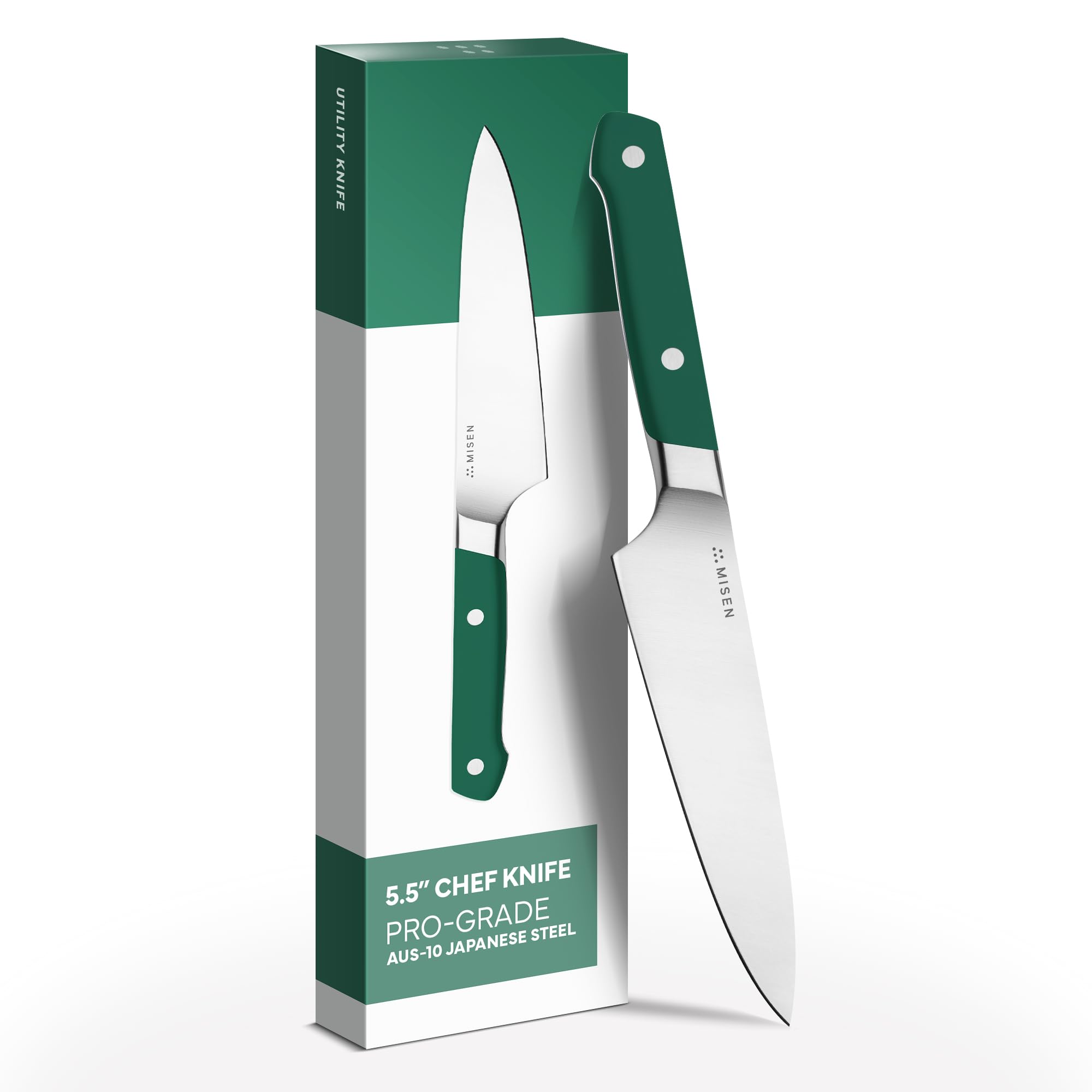 Misen 5.5" Utility Knife – High Carbon Japanese AUS-10 Stainless Steel – Hybrid German & Japanese Blade – Precision Kitchen Knife for Professionals & Home Cooks – Ultimate Cutting Performance - Green Image