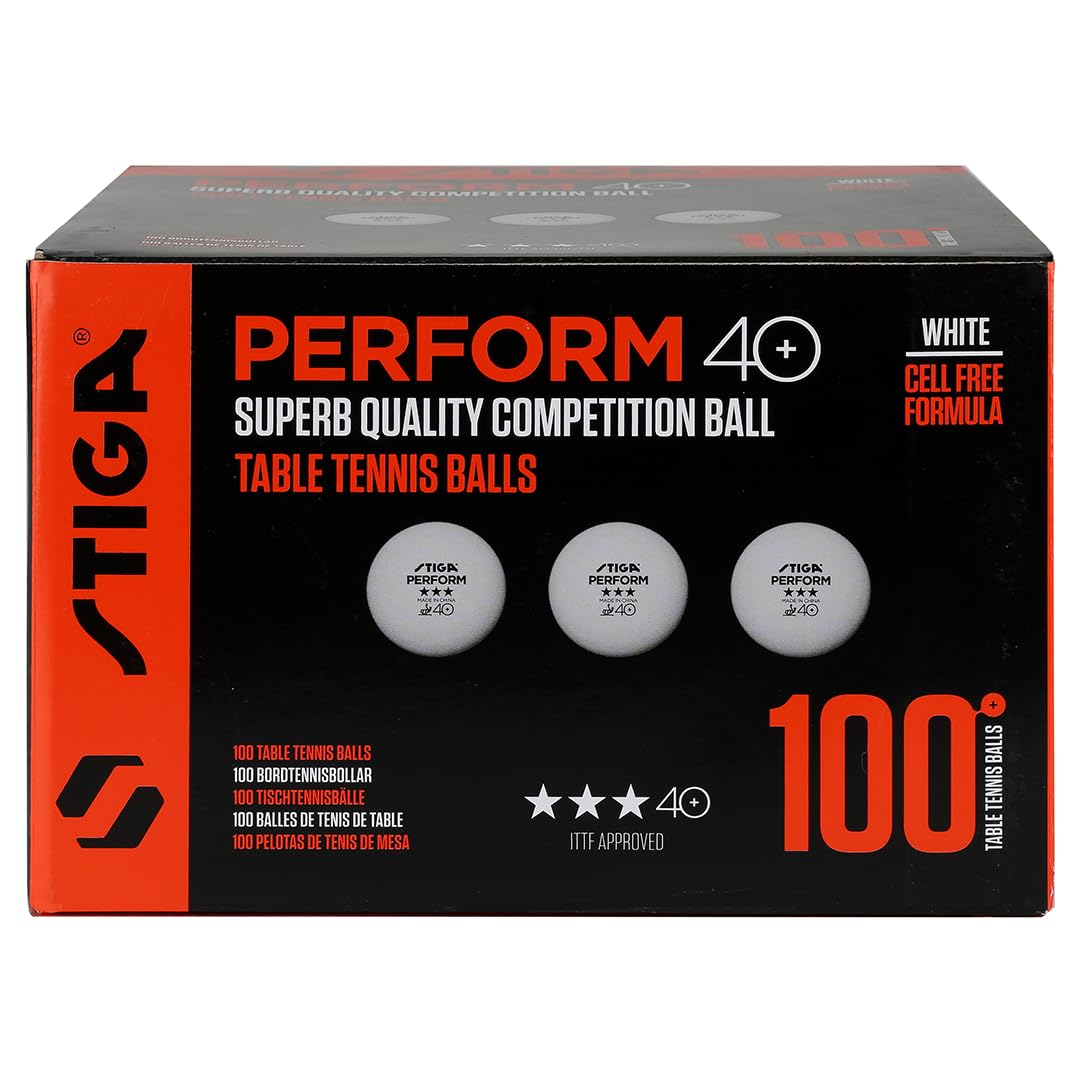 Stiga Table Tennis Balls Perform 40+ ITTF-Approved - Pack of 100 - White