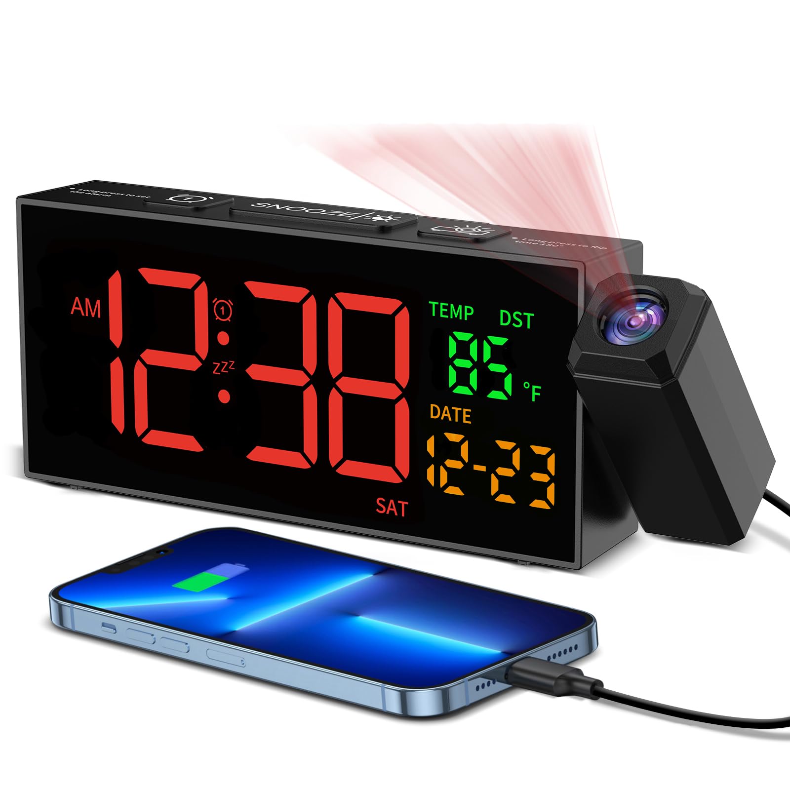 Photo 1 of Netzu Projection Clock for Bedroom Ceiling, Alarm Clocks with 180° Rotatable Projector, Date Temperature and Weekday, Manual DST, 5 Brightness, 10 Ringtones, 4 Volumes and Snooze