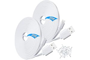 2 Pack 20ft Power Extension Cable for Wyze Cam Pan,WyzeCam,Kasa Cam,Yi Dome Home,Furbo Dog,Nest Cam,Oculus Go,Blink,Cloud Cam,KasaCam NestCam Indoor,Netvue,SCOVEE USB Flat Charging Charger Cord