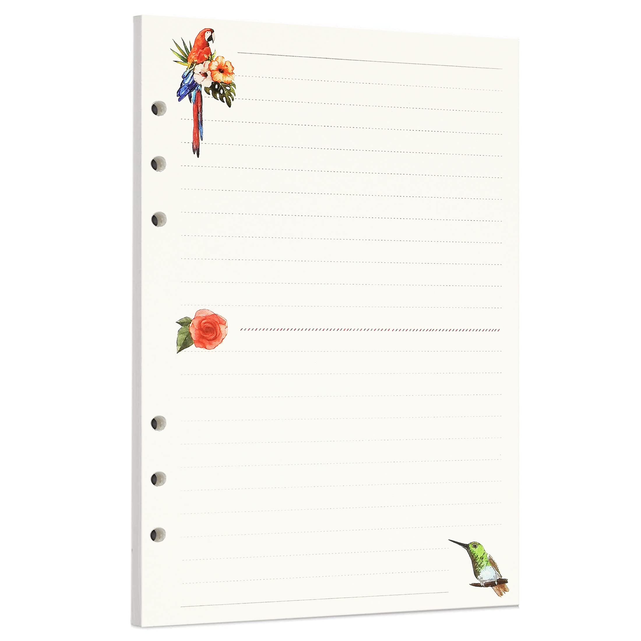 Zelten 45 Sheets 90 Pages Colorful Loose Leaf Punched Paper Refills Paper for 6 Hole Binder Personal Organizer Diary Notebook Refillable Planner (A5, Rainforest Ruled)