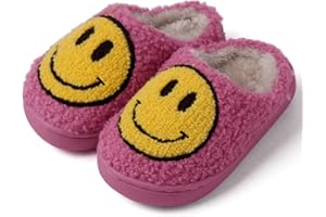 KEYUSHOP Happy Face Slippers for Kids Women House Slippers Soft Plush Warm Preppy Slipper Anti-Slip Winter Fluffy House Shoes for Boys Girls