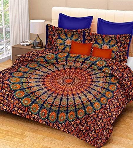 Tiger Exports Cotton 144 TC Mandala Bedsheet with 2 Pillow Covers- Queen Size, Multi