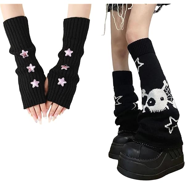 BXCNCKD Gothic Skull Print Two Side Wear Knitted Leg Warmers