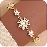 Agriajun Gold Silver Sun Colorful Flower Link Bracelet for Woman, Adjustable CZ Rhinestone Star Box Chain Bracelets Prom Jewelry Accessories Gift