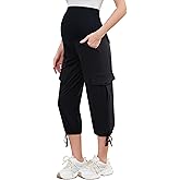 POSHGLAM Women's Maternity Cargo Capris Pants with 4 Pockets Quick-Dry Lightweight Summer Hiking Active Pants