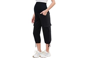 POSHGLAM Women's Maternity Cargo Capris Pants with 4 Pockets Quick-Dry Lightweight Summer Hiking Active Pants