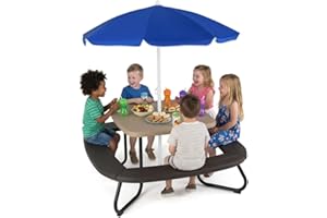 Costzon Kids Picnic Table, 8 Person Kids Outdoor Table and Chairs with Foldable & Adjustable Umbrella, 4 Built-in Benches, To