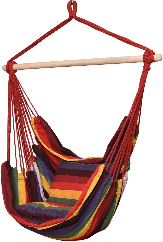 TOUCAN OUTDOOR Hanging Rope Chair, Hammock Swing Chair with Pillow Set, Rainbow