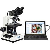 AmScope OMAX MD827S30L Digital Compound Microscope, LED Light | Built-in 3MP Camera, 40X-2000X Magnification, Double Layer Mechanical Stage, Oil Immersion NA1.25 Condenser