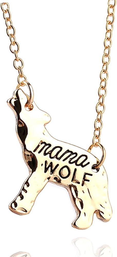 Meiligo Fashion 2 Pcs Mother's Gift Love Heart Mama Wolf Puzzle Dog Tag Necklace Jewlery Animals Pendant Matching Engraved Vikings Norse Wolf Necklace Set