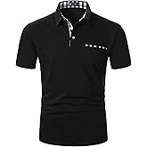 STTLZMC Polo Shirts for Men Short Sleeve Casual Fit Plaid Collar T-Shirts