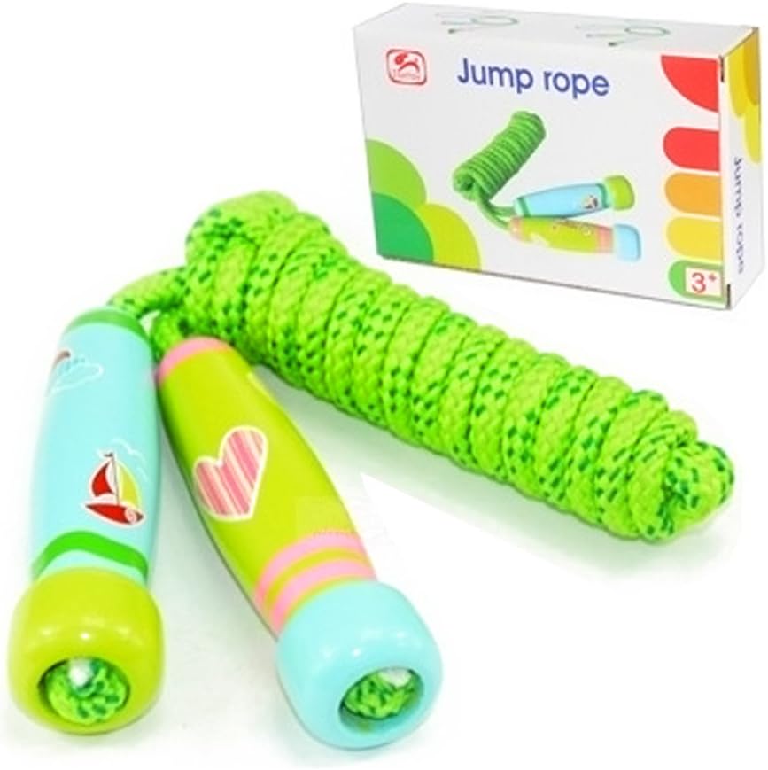 Jump Rope for Kids and Adults, Adjustable Jumping Rope with Cartoon Wooden Handle and Cotton Skipping Rope for Children, Great for Fitness Training/Fat Burning Exercise/Outdoor Fun Activity