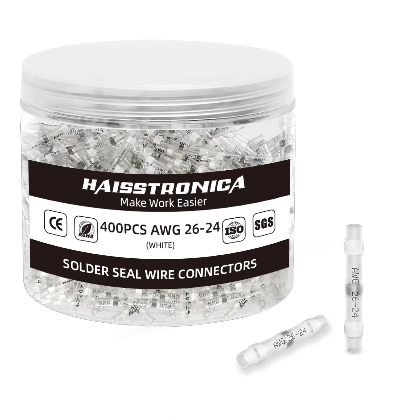 Photo 1 of haisstronica 400PCS White Solder Seal Wire Connectors,Waterproof Wire Connectors, Insulate Heat Shrink Butt Connectors for Watercraft,Electrical,Electronics 26-24