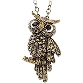 Alilang Cute Antique Inspired Golden Tone Owl Bird Topaz Color Crystal Animal Pendant Necklace