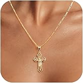 Gold Cross Necklace for Women - 14k Gold Plated Cross Pendant Necklaces,Trendy Non Tarnish Adjustable Golden Chain with Crucifix Charm,Catholic Jesus Pendants Jewelry,Religious Faith Gifts for Her
