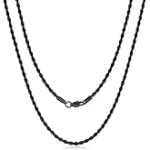 FOSIR Black Rope Chain for Men, Stainless Steel Chain Necklace, 2.5mm 3mm 4mm 5mm Twist Mens Necklace