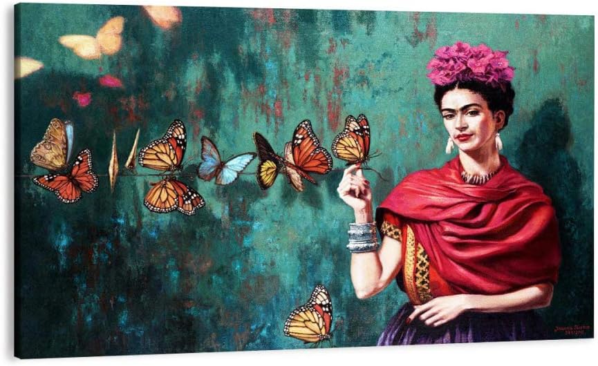 Cuadro Decorativo en Canvas - Frida Kahlo con Mariposas