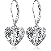 Valentines Day Gifts S925 Sterling Silver Heart Dangle Drop Leverback Clasp Lever back Earrings for Women Jewelry