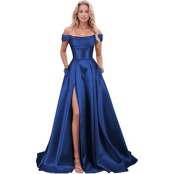 Amazon.com: ALFEICE Women's Satin Prom Dresses with Slit Strapless A Line  Corset Ball Gowns Cowl Neck Formal Evening Gowns with Pockets Baby Blue 02  : Clothing, Shoes & Jewelry