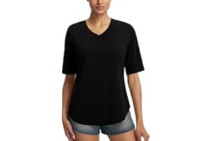 baleaf Womens Half Sleeve Athletic Shirts V Neck Elbow Short Sleeve UPF 50+ Sun Protection UV Workout Tops Yoga Running