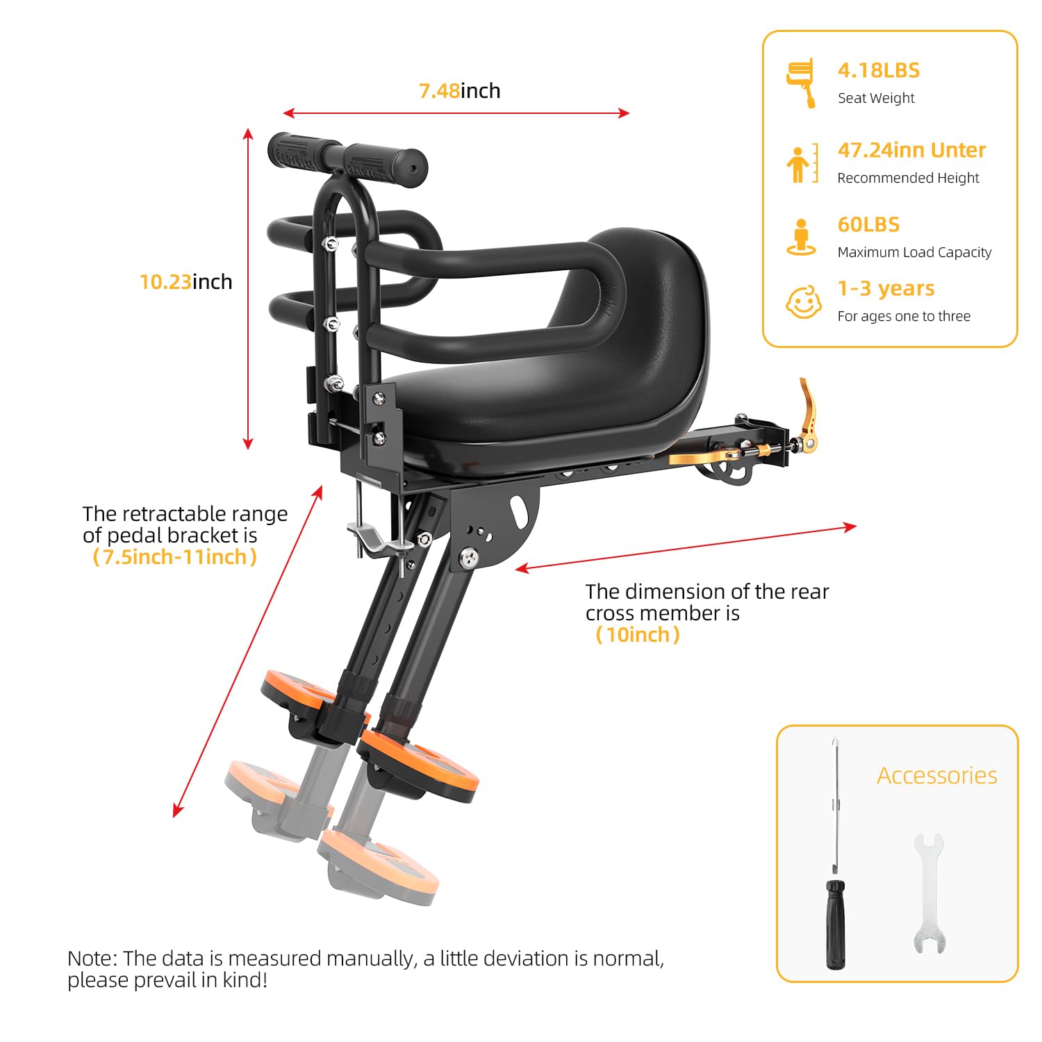 XIEEIX Child Bike Seat, Kids Bike Seat with Guardrail, High Seat Cushion Backrest Mountain Bike Child Bike Seat, Bicycle Child Safety Seat for Children from 1 to 3 Years Old