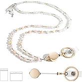 LENYNAL Retractable Lanyards for ID Badges and Keys, Beaded Lanyards for Women Natural Stone, Teacher Lanyard High-Performance Cute Lanyard Morganite