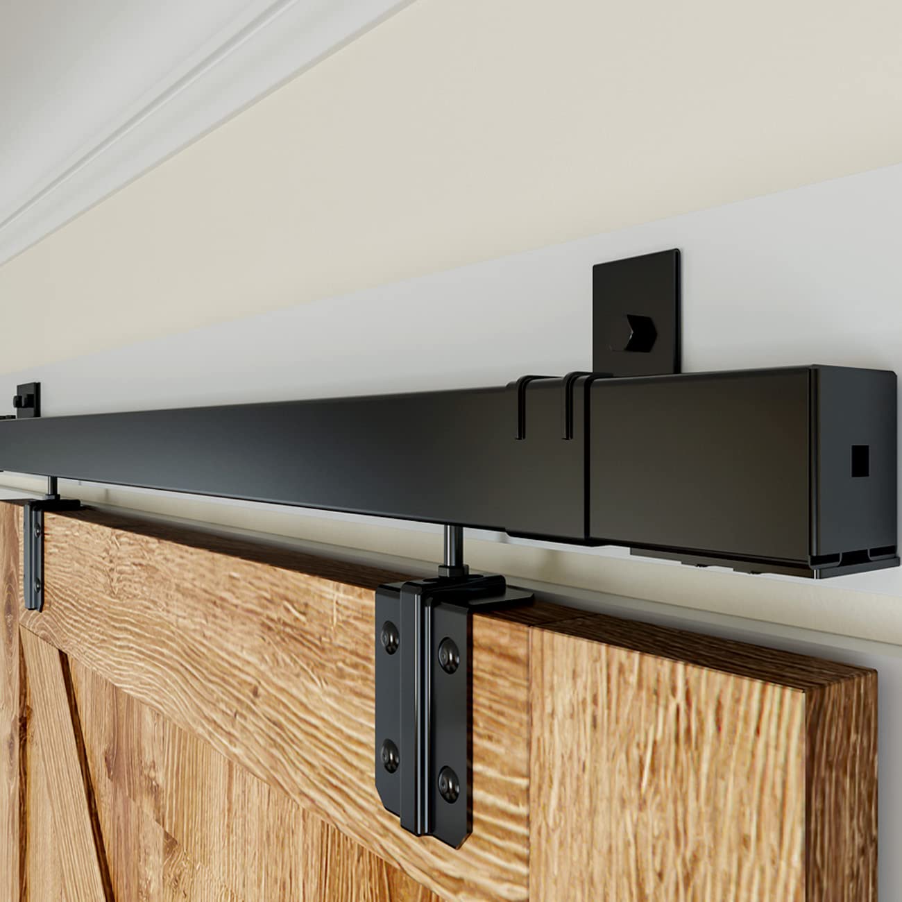 Photo 1 of 12FT Box Rail Hardware Heavy Duty Steel Sliding Barn Door Track, Wall Mount Kit, Fit Indoor and Exterior Door, Smoothly and Quietly Easy to Install Double Door