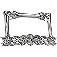 TC Sportline LPF260-C 3D Skull Flames and Bones Style Zinc Metal Chrome Finished Motorcycle License Plate Frame