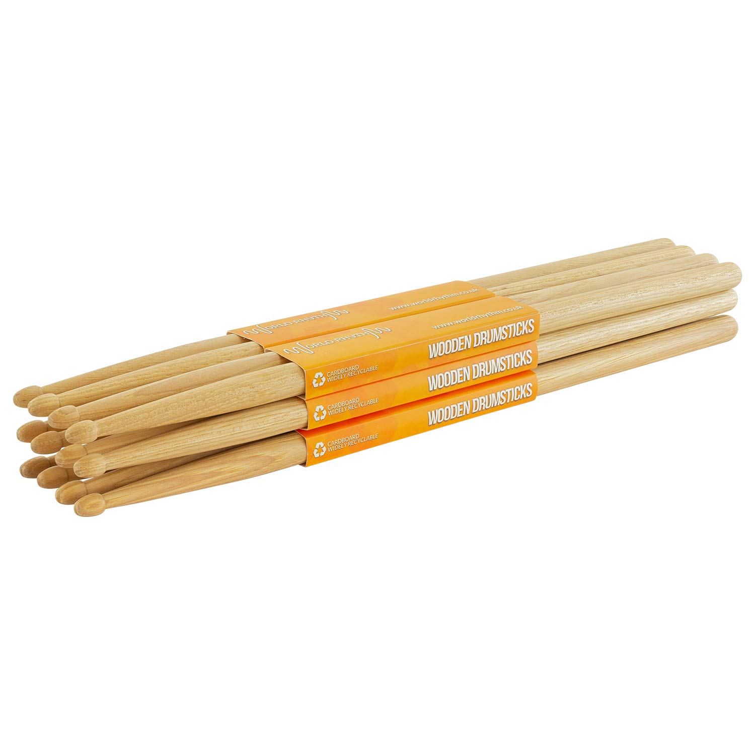 World Rhythm Drumsticks 5A by World Rhythm - Wood Tip Pairs of 5A Hickory Drum Sticks - Stick Brick, 6 Pairs