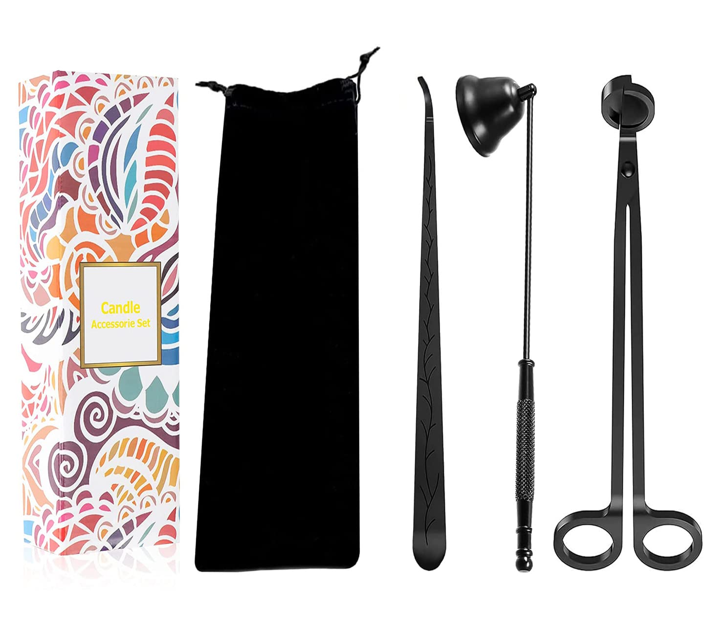 Canirologas Candle Accessory Set, Candle Wick Trimmer, Candle Cutter, Candle Snuffer, Candle Wick Dipper Accessory Set (black)