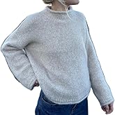 Mxiqqpltky Casual Fuzzy Sweater for Women Mock Neck Long Sleeve Loose Fit Crop Jumper Tops Trendy Going Out Pullover Knitwear