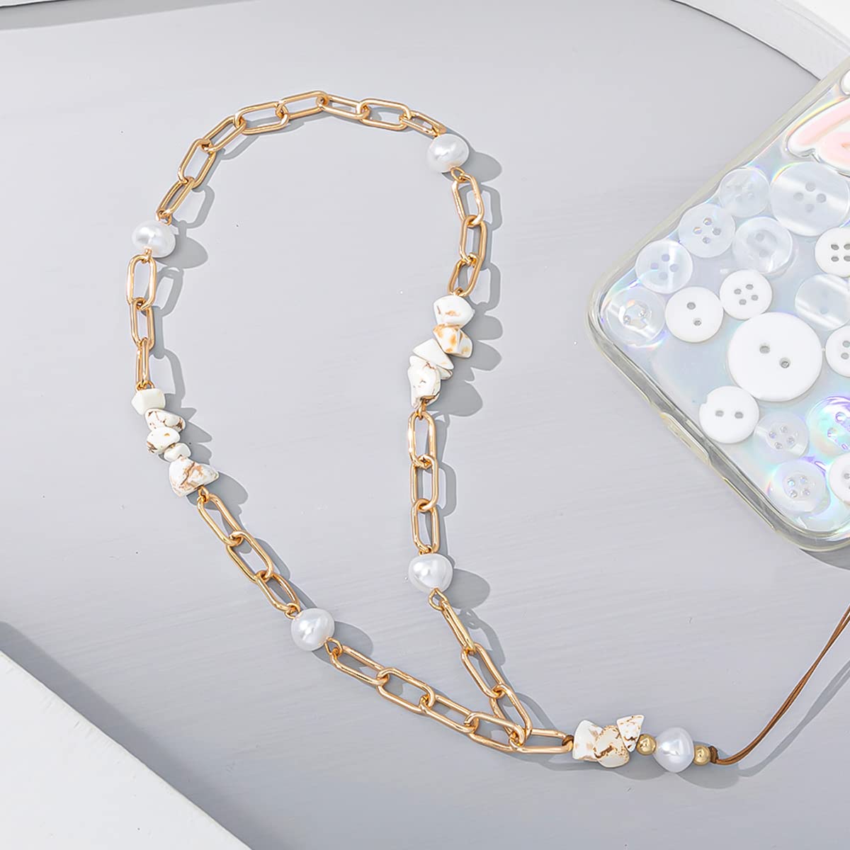 Universal Mobile Phone Chain Wrist Strap Chain, Gold Chain Beads Pendant Mobile Neck Strap Phone Chain Mobile Phone Pendant Keyring Bag Pendant for Women Girls Women Gravel